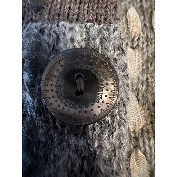 J Jill Patchwork Wool Blend Cardigan Sweater Chunky Mixed Knit Heather Pewter M - Picture 10 of 16